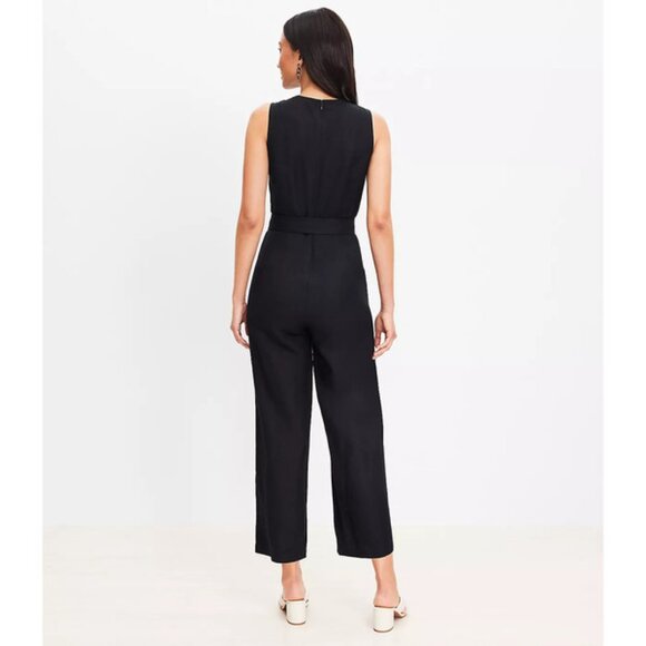 Ann Taylor LOFT Linen Blend Belted Sleeveless Jumpsuit 00 - Picture 3 of 3